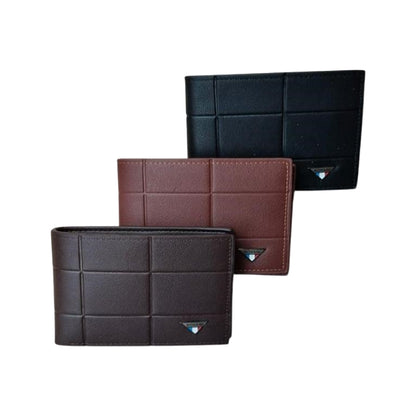 Men's Genuine Leather Grid Wallet – Elegant Bifold Design