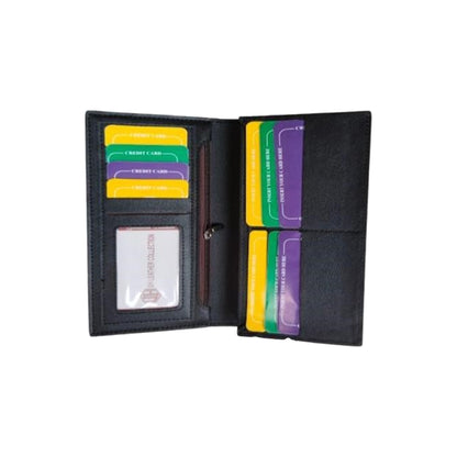 JUN Leather Vertical Long Wallet – Black & Coffee Brown