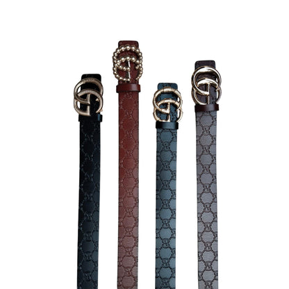 Luxury Designer-Inspired Embossed Leather Belts – GG Buckle Collection