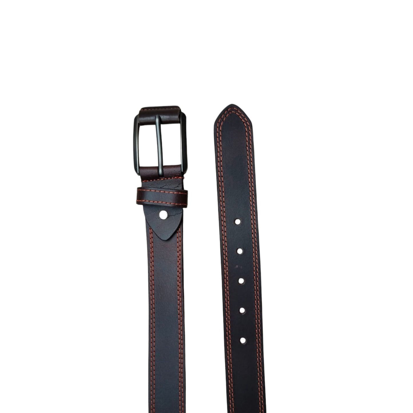 Classic Hand-Stitched Leather Belt – Dual Tone with Matte Black Buckle