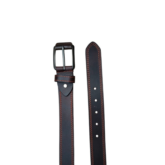 Classic Hand-Stitched Leather Belt – Dual Tone with Matte Black Buckle