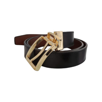 Men’s Reversible Leather Belt – Black & Brown | Gold Rotating Buckle | Two-in-One