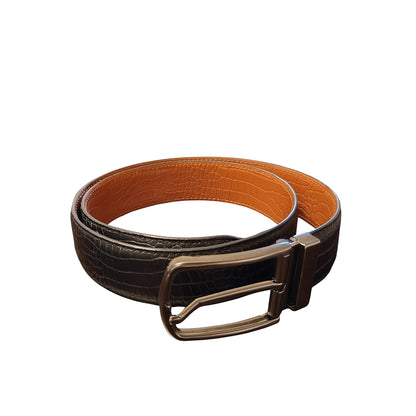 Reversible Genuine Leather Belt with Crocodile Texture – Black & Brown
